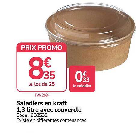 Saladiers en kraft 1,3 litre avec couvercle