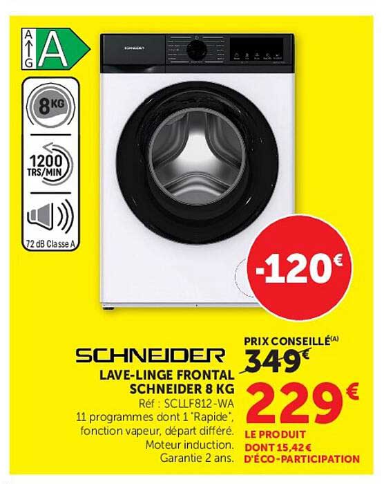 SCHNEIDER LAVE-LINGE FRONTAL SCHNEIDER 8 KG