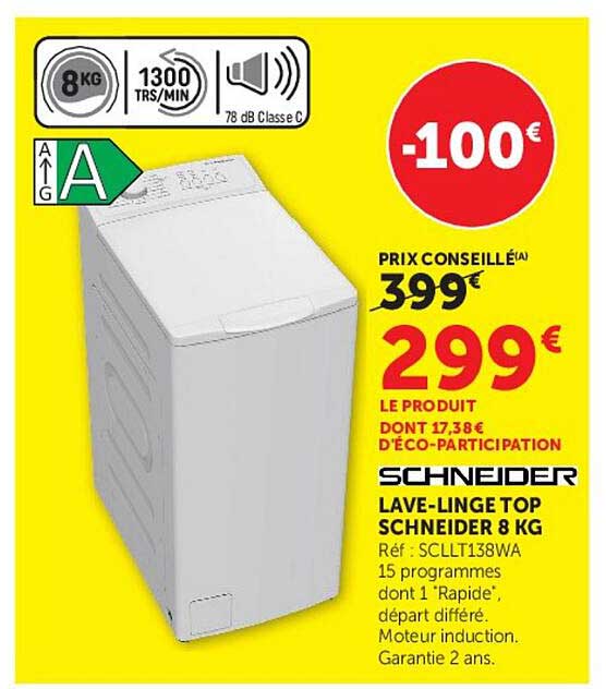 SCHNEIDER LAVE-LINGE TOP SCHNEIDER 8 KG