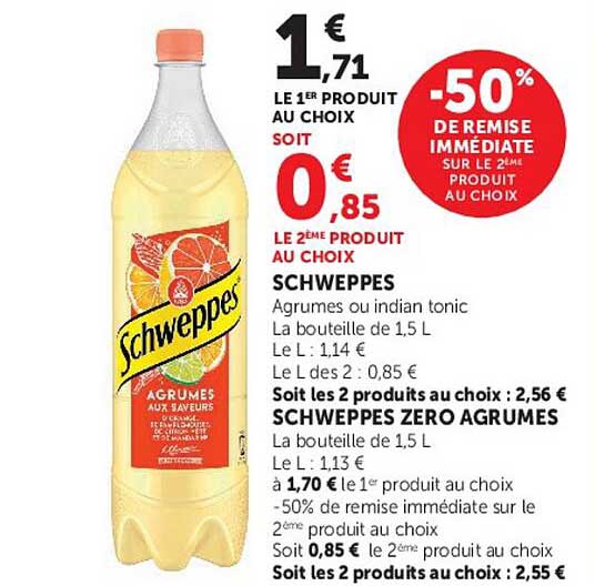 SCHWEPPES Agrumes ou indian tonic