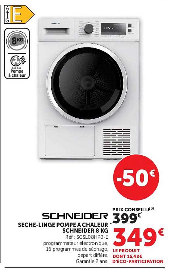 Sèche-linge pompe à chaleur Schneider 8 kg