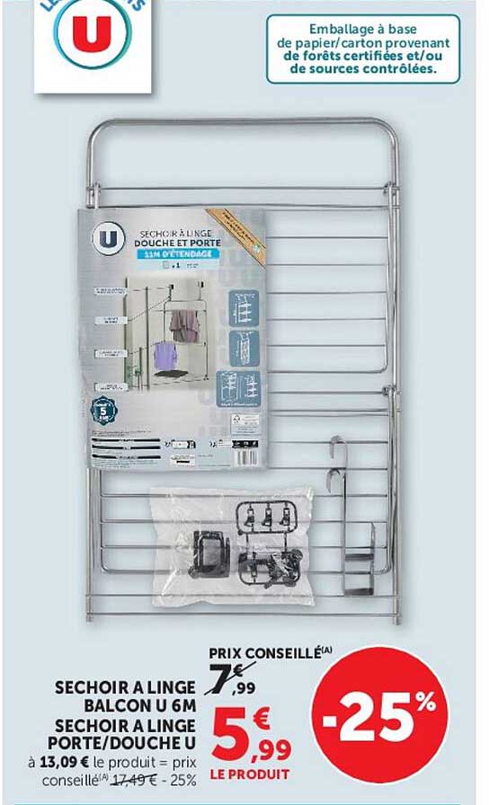 SECHOIR A LINGE BALCON U 6 M SECHOIR A LINGE PORTE/DOUCHE U