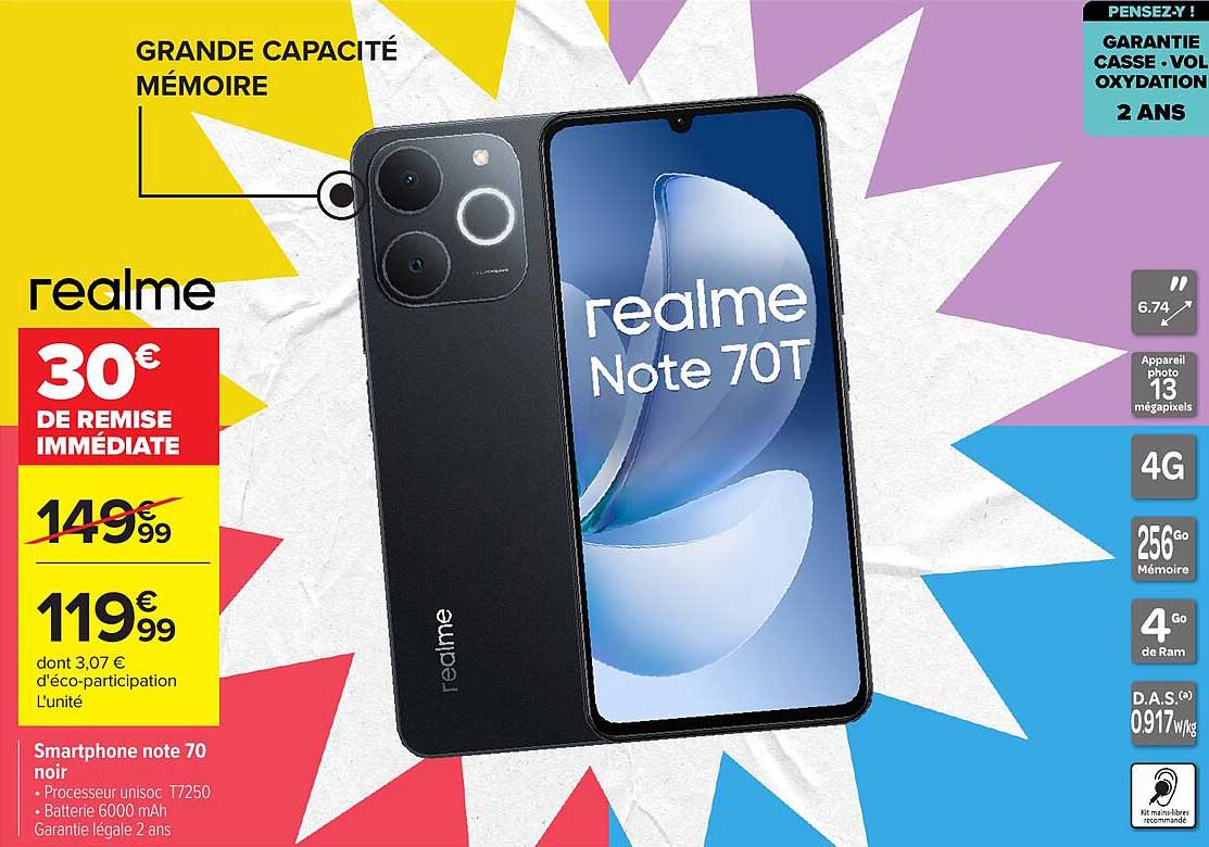 Smartphone note 70 noir