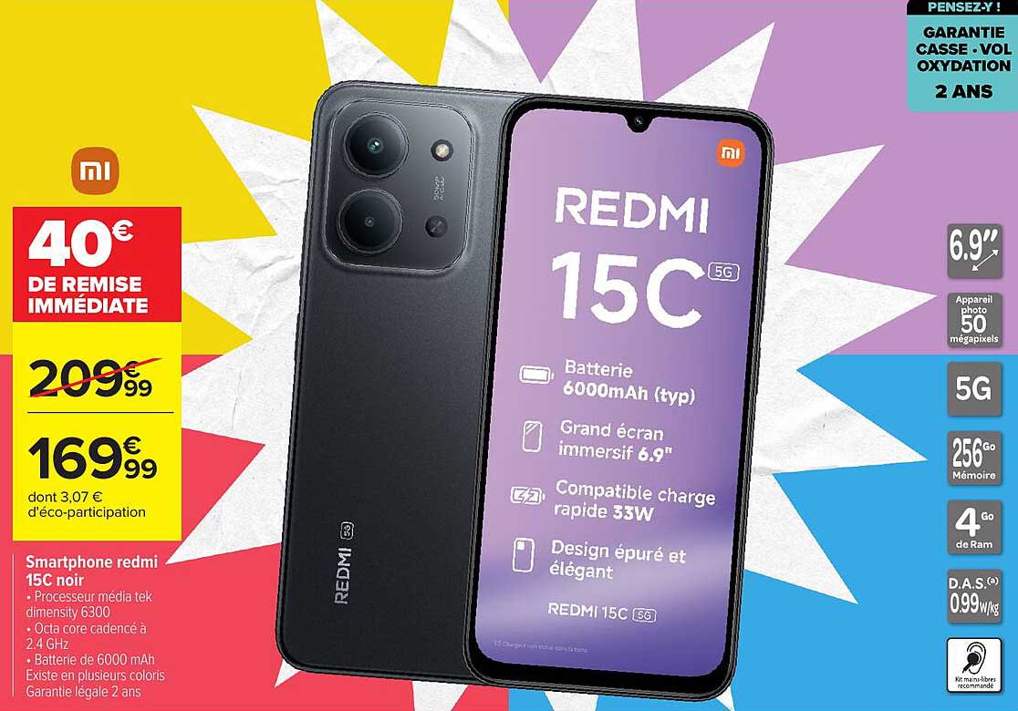 Smartphone redmi 15C noir