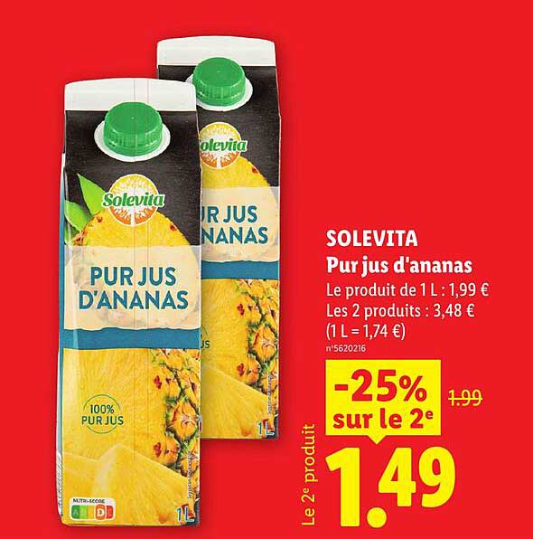 SOLEVITA Pur jus d'ananas