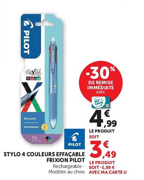 STYLO 4 COULEURS EFFAÇABLE FRIXION PILOT