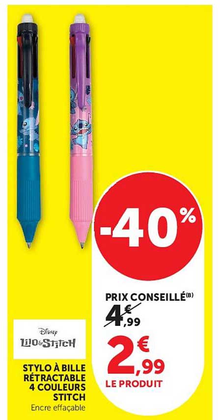 STYLO À BILLE RÉTRACTABLE 4 COULEURS STITCH