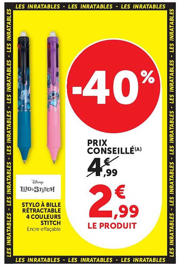STYLO A BILLE RETRACTABLE 4 COULEURS STITCH