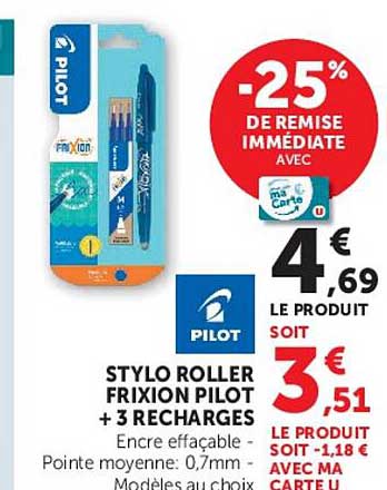 STYLO ROLLER FRIXION PILOT + 3 RECHARGES