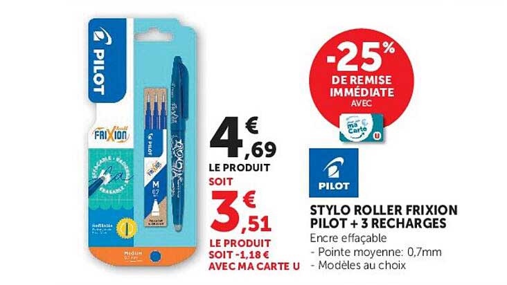 STYLO ROLLER FRIXION PILOT + 3 RECHARGES