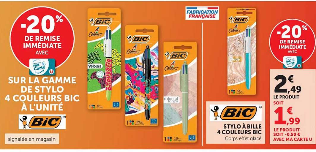 SUR LA GAMME DE STYLO 4 COULEURS BIC À L’UNITÉ