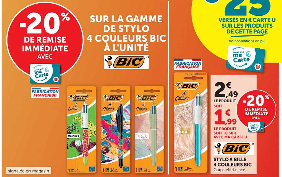 SUR LA GAMME DE STYLO 4 COULEURS BIC À L'UNITÉ