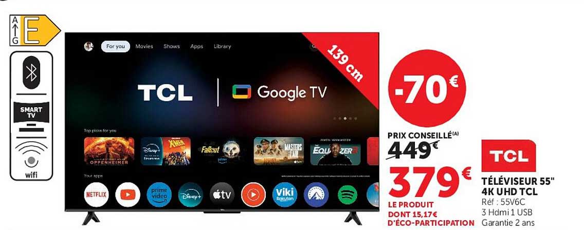TCL TÉLÉVISEUR 55" 4K UHD TCL