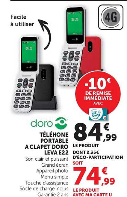 TÉLÉPHONE PORTABLE A CLAPET DORO LEVA E22