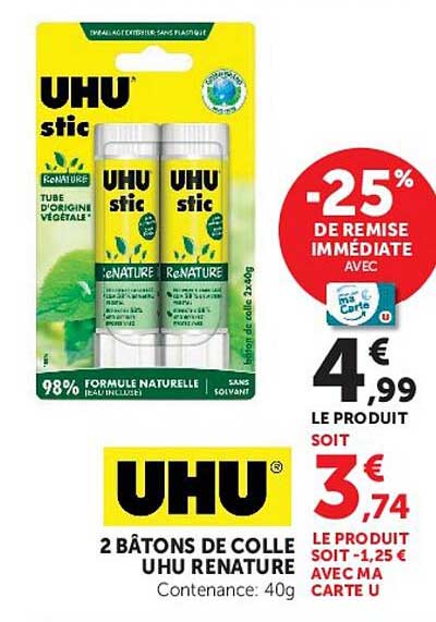 UHU 2 BÂTONS DE COLLE UHU RENATURE