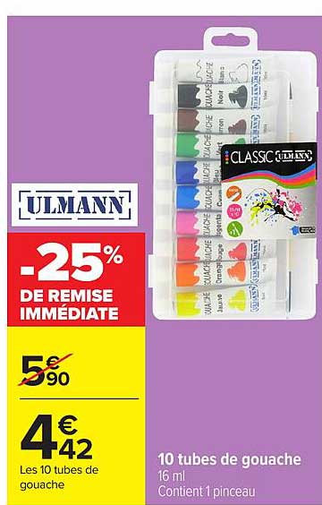 ULMANN -25% DE REMISE IMMÉDIATE 10 tubes de gouache 16 ml Contient 1 pinceau