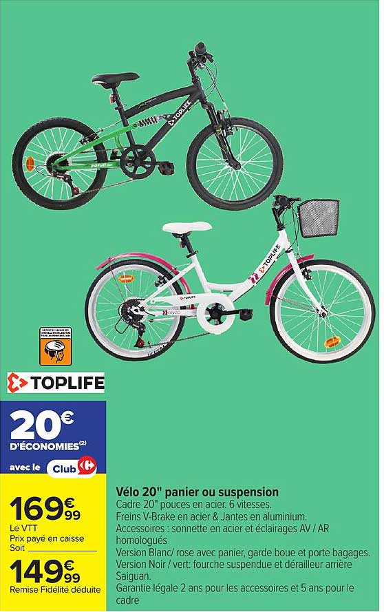 Vélo 20" panier ou suspension