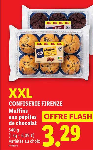 XXL CONFISERIE FIRENZE Muffins aux pépites de chocolat 540 g (1 kg = 6,09 €) Variétés au choix
