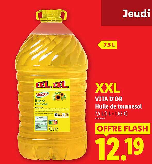XXL VITA D'OR Huile de tournesol 7,5 L (1 L = 1,63 €) n°146367 OFFRE FLASH