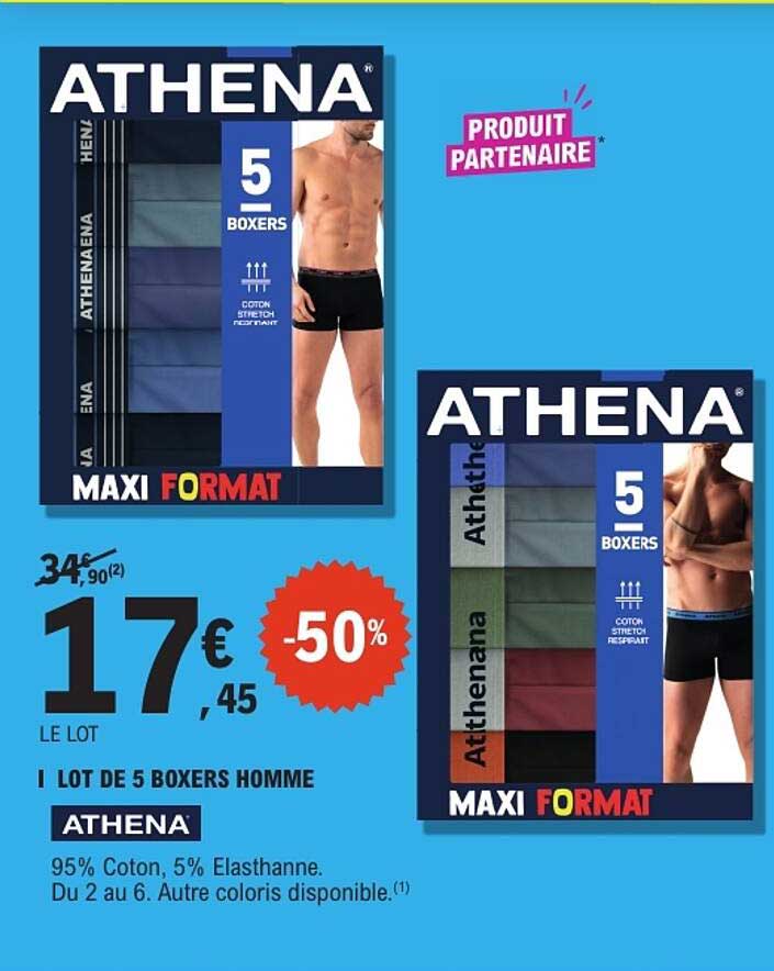 1 LOT DE 5 BOXERS HOMME ATHENA