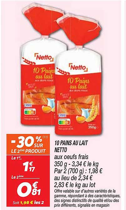 10 PAINS AU LAIT NETTO aux oeufs frais 350 g