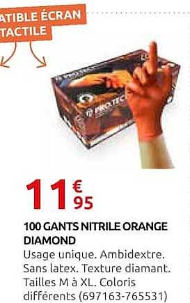 100 GANTS NITRILE ORANGE DIAMOND