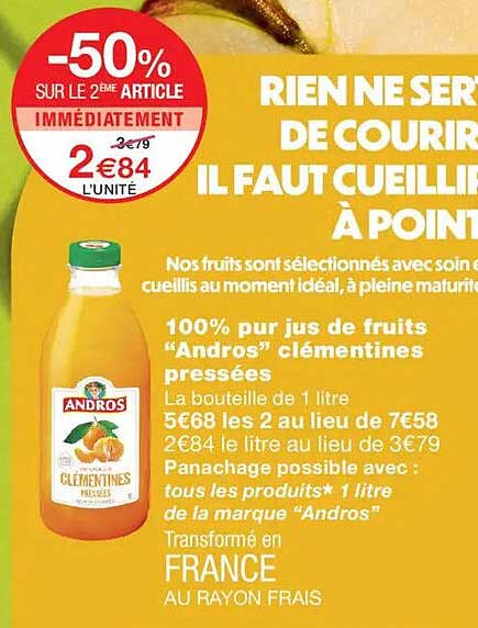 100% pur jus de fruits “Andros” clémentines pressées