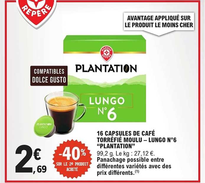 16 CAPSULES DE CAFÉ TORRÉFIÉ MOULU – LUNGO N°6 “PLANTATION”