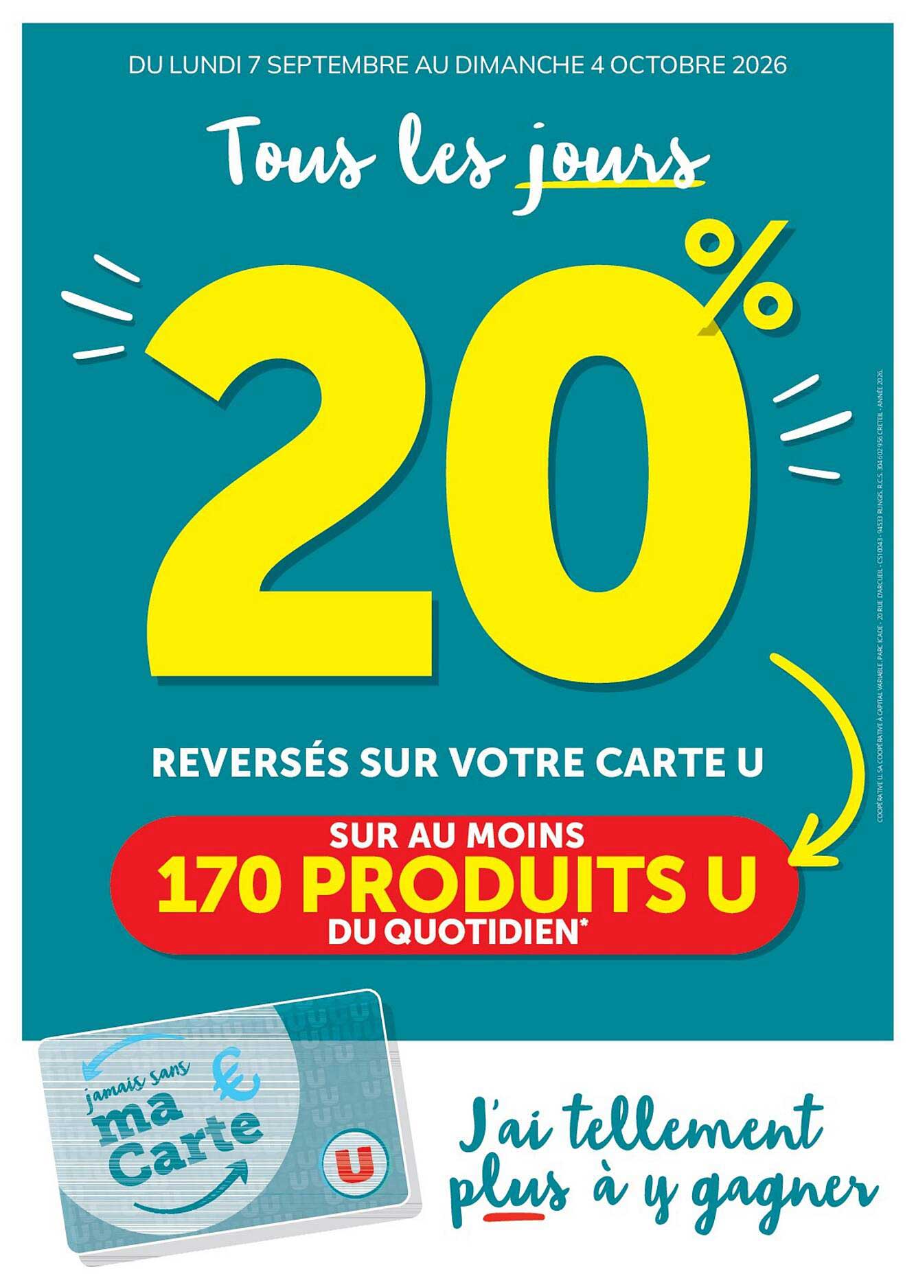 20% reversés sur votre carte U sur au moins 170 produits U du quotidien