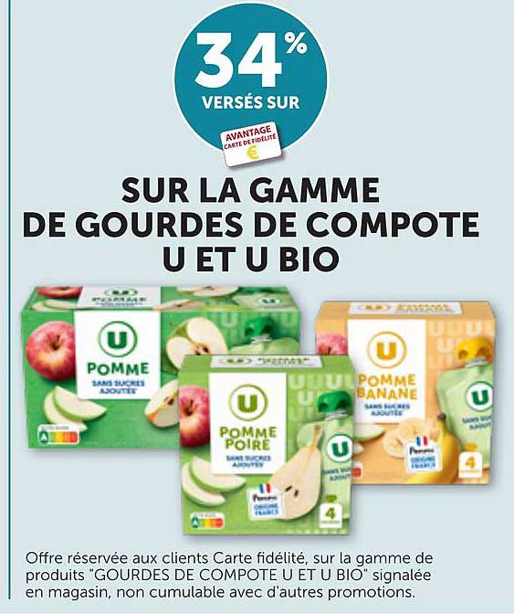 34% VERSÉS SUR SUR LA GAMME DE GOURDES DE COMPOTE U ET U BIO