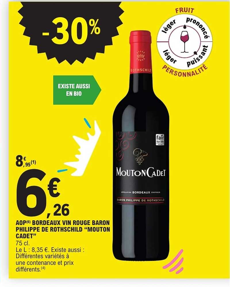 AOP BORDEAUX VIN ROUGE BARON PHILIPPE DE ROTHSCHILD “MOUTON CADET”