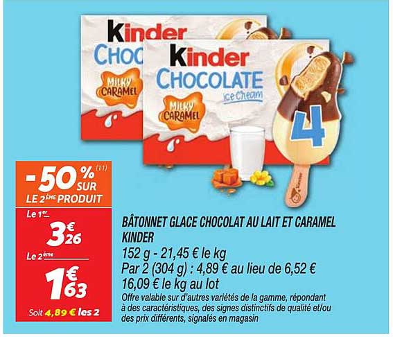 BÂTONNET GLACE CHOCOLAT AU LAIT ET CARAMEL KINDER