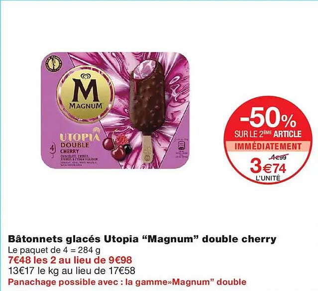 Bâtonnets glacés Utopia “Magnum” double cherry