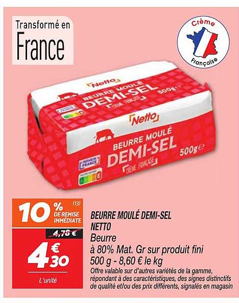 BEURRE MOULÉ DEMI-SEL NETTO