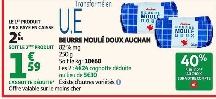 Beurre moulé doux Auchan