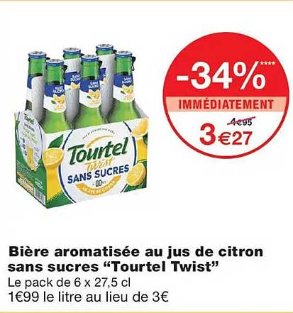 Bière aromatisée au jus de citron sans sucres “Tourtel Twist”