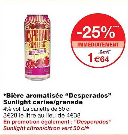 Bière aromatisée “Desperados” Sunlight cerise/grenade
