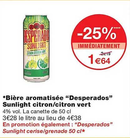 Bière aromatisée “Desperados” Sunlight citron/citron vert