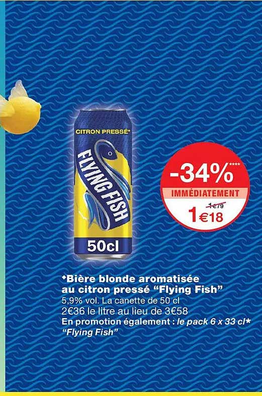 Bière blonde aromatisée au citron pressé “Flying Fish”