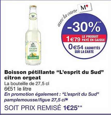 Boisson pétillante “L’esprit du Sud” citron orgeat