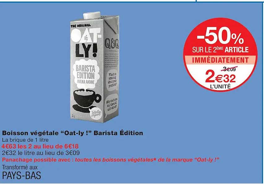 Boisson végétale “Oat-ly !” Barista Edition