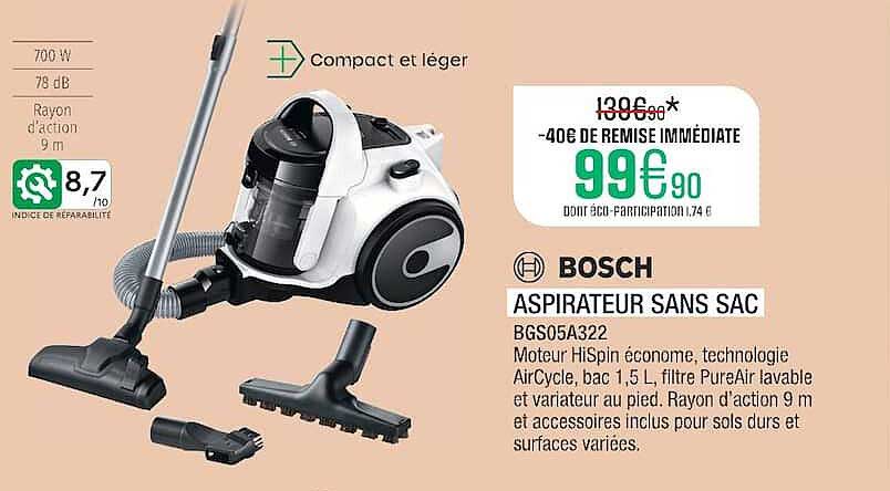 BOSCH ASPIRATEUR SANS SAC BGS05A322