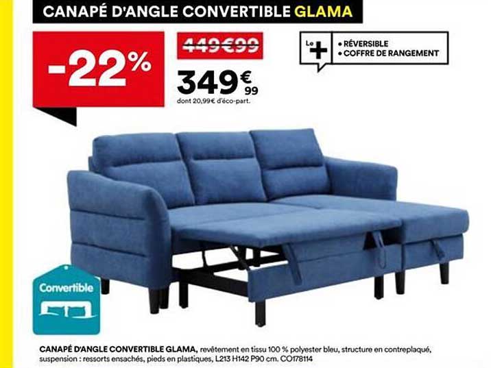 CANAPÉ D'ANGLE CONVERTIBLE GLAMA