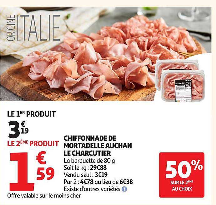 CHIFFONNADE DE MORTADELLE AUCHAN LE CHARCUTIER