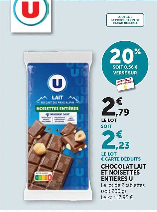 CHOCOLAT LAIT ET NOISETTES ENTIÈRES U