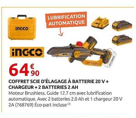 COFFRET SCIE D'ÉLAGAGE À BATTERIE 20 V + CHARGEUR + 2 BATTERIES 2 AH