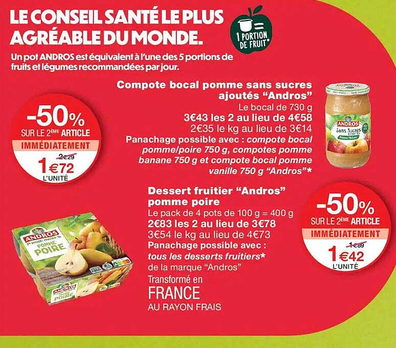 Compote bocal pomme sans sucres ajoutés “Andros”