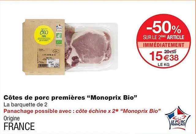 Côtes de porc premières “Monoprix Bio”