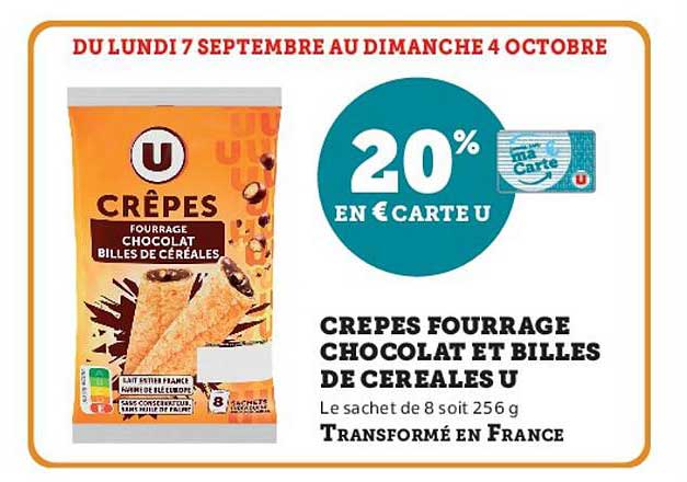 CREPES FOURRAGE CHOCOLAT ET BILLES DE CEREALES U