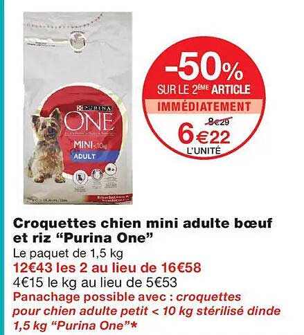 Croquettes chien mini adulte bœuf et riz “Purina One”